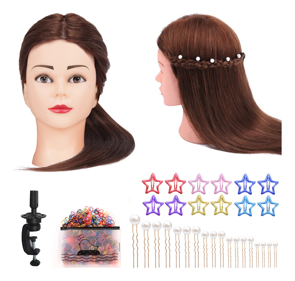 Cabeza De Maniquí Con 90 % De Cabello Humano Para Estilistas