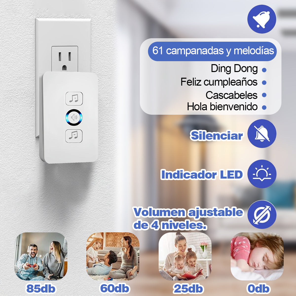 Timbre Inalámbrico Impermeable Con 1 Transmisor Y 2 Receptor