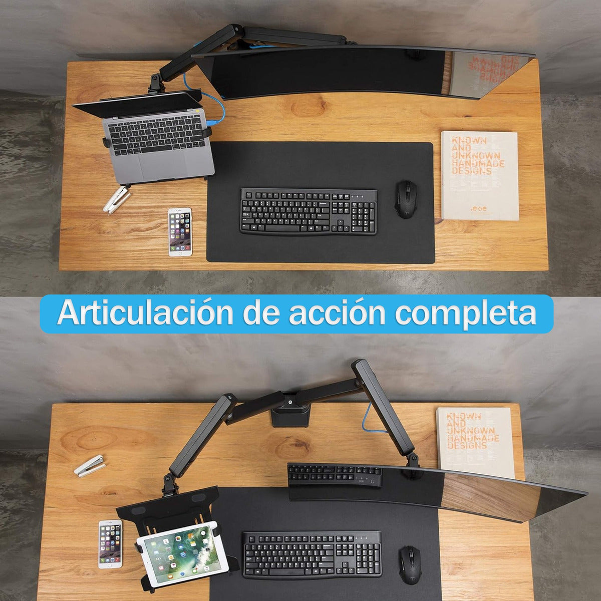 Soporte Ajustable Para Doble Monitor Y Teclado