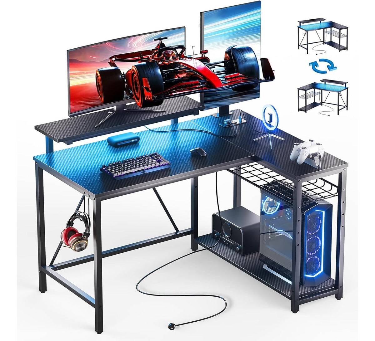 Escritorio De Oficina En Forma De L Con Luz Led Con Enchufe