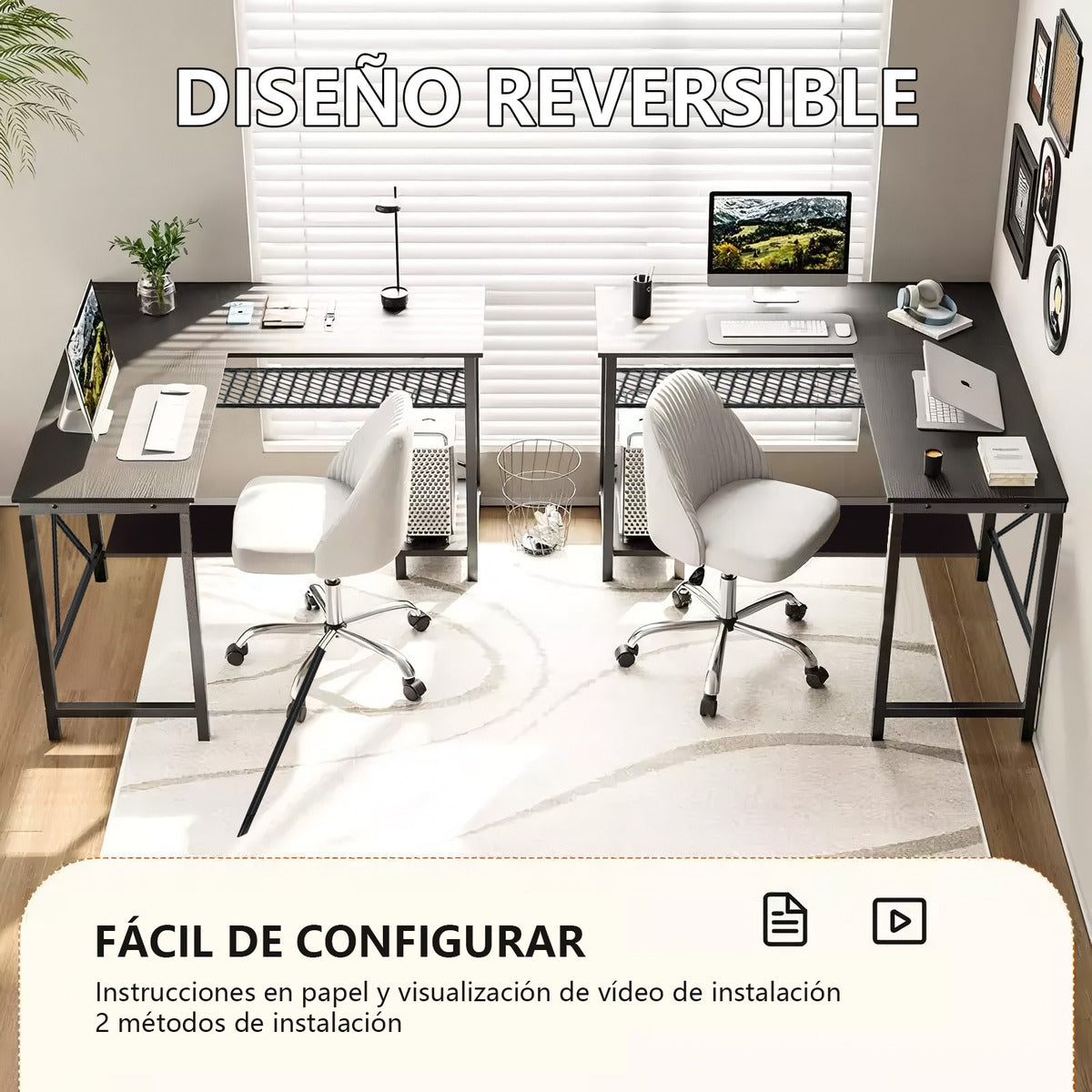 Escritorio De Oficina En Forma De L Con Luz Led Con Enchufe