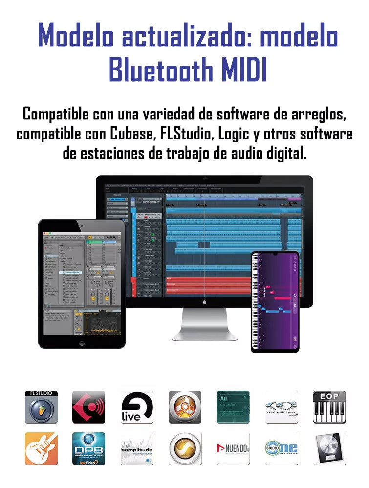 Dashline Cable De Sonido 61-key Bluetooth Keyboard, Black, Includes Pedals, Digital Display, Midi Interface, 200 Rhythms, Accessories Included