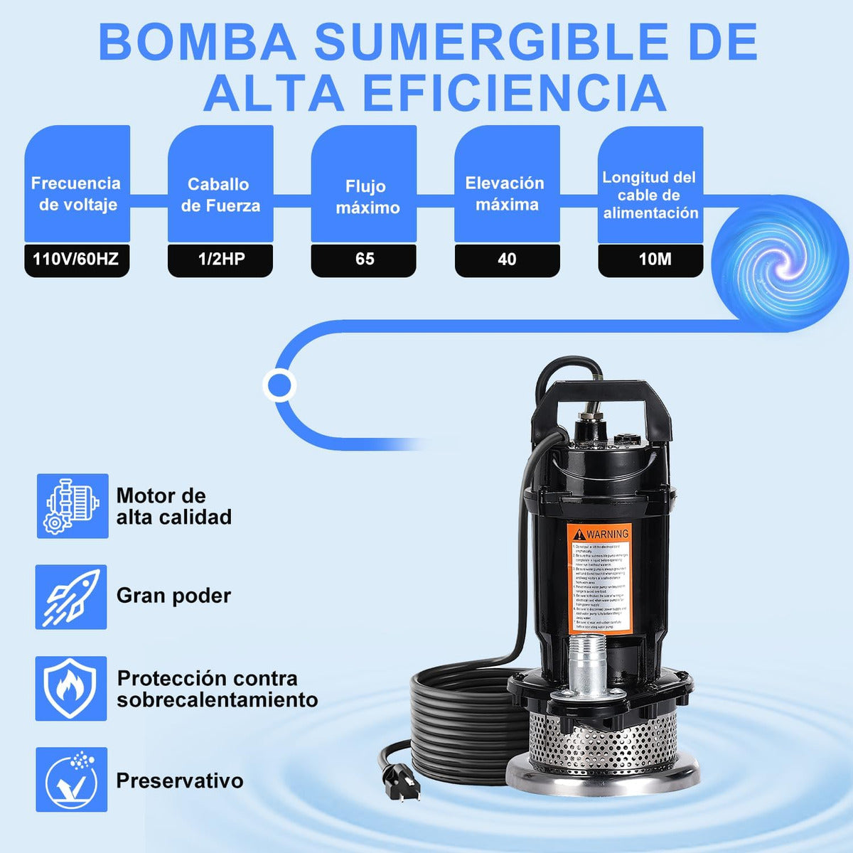 Bomba Sumergible Metálica 1/2 Hp Para Agua Limpia/ Sucia
