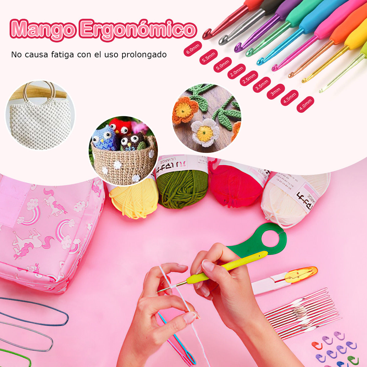 Safonus Pink Hook Needle Kit, Assorted Sizes, 8 Size, 14 Cm Length, Aluminum/plastic, Perfect For Sewing Projects, 10 Units Per Pack