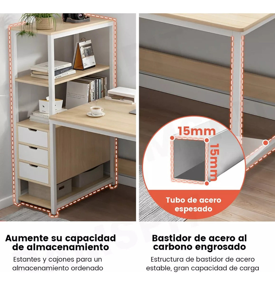Escritorio Con Repisas Laterales Minimalista Para Oficina 1m
