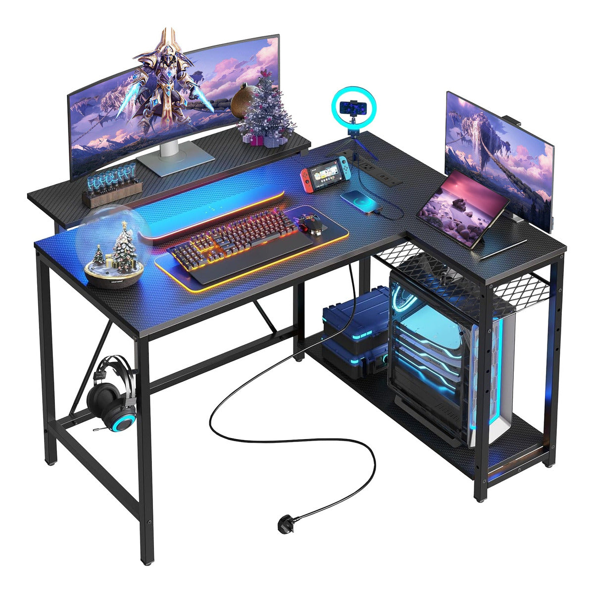 Escritorio De Oficina En Forma De L Con Luz Led Con Enchufe