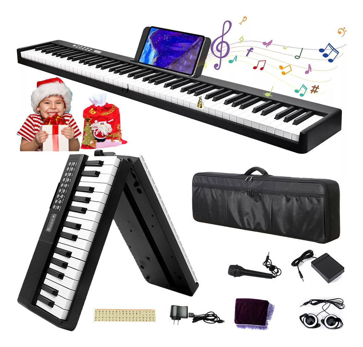 Dashline Cable De Sonido 61-key Bluetooth Keyboard, Black, Includes Pedals, Digital Display, Midi Interface, 200 Rhythms, Accessories Included