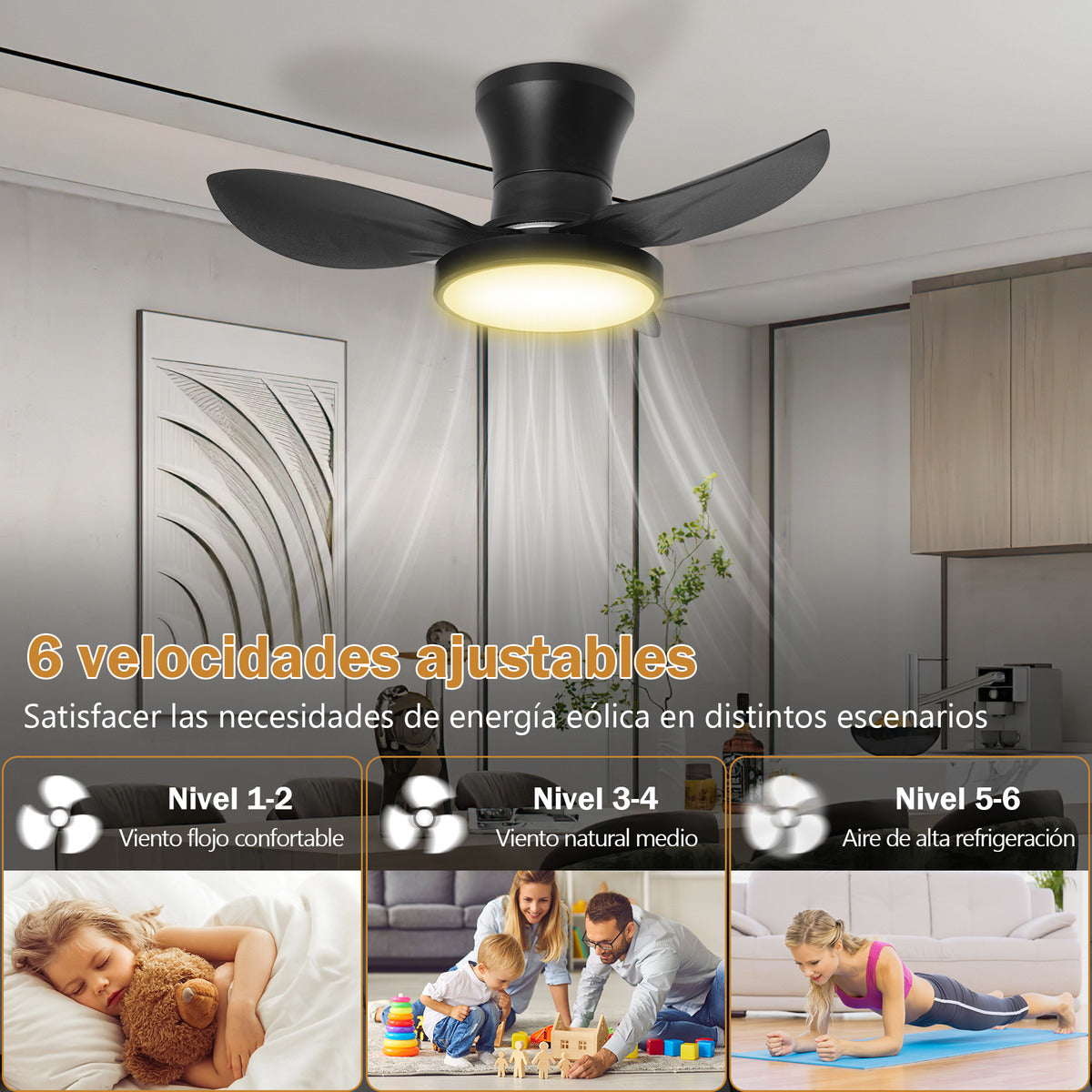 Ventilador De Techo Silencioso Con Luz Y App Controlventilador De Techo Empotrable Moderno De 28 Con Control Remoto,6 Velocidades,motor De Cclampara De Ventilador Para Interior, Cocina Y Dormitorio