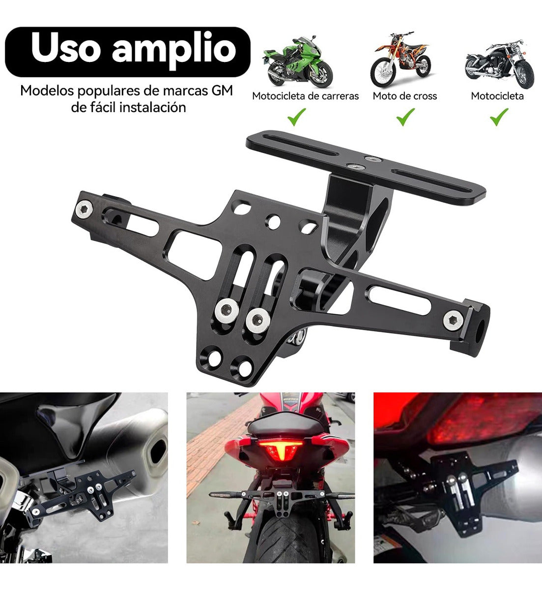 Soporte Placa Universal Para Moto Ajustable Con Luces Led