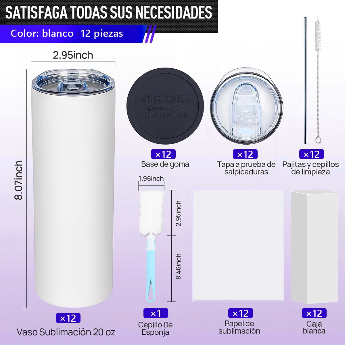Tazas Para Sublimar Vaso Termo Sublimación 20oz 600ml 12pzs
