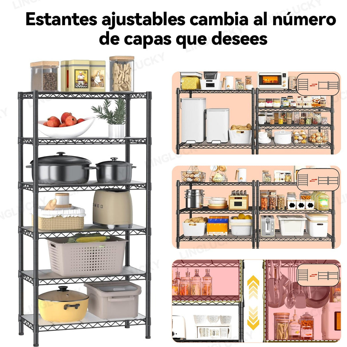 6 Niveles Hogar Anaqueles Cocina Estantes Baño Rack Metálico