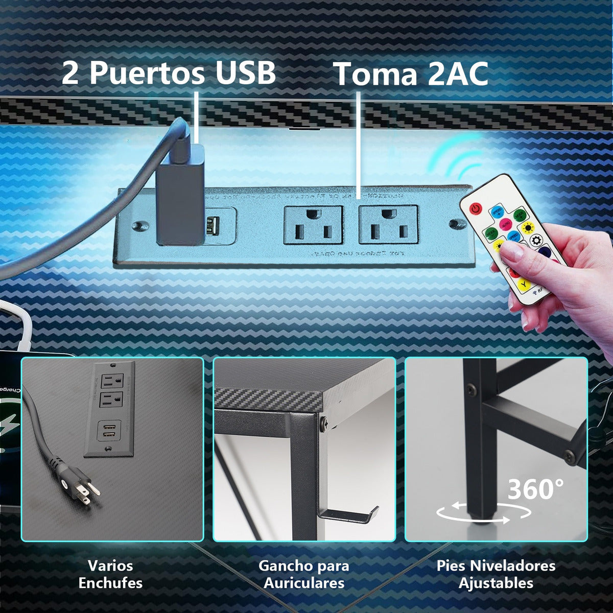 Escritorio De Oficina En Forma De L Con Luz Led Con Enchufe