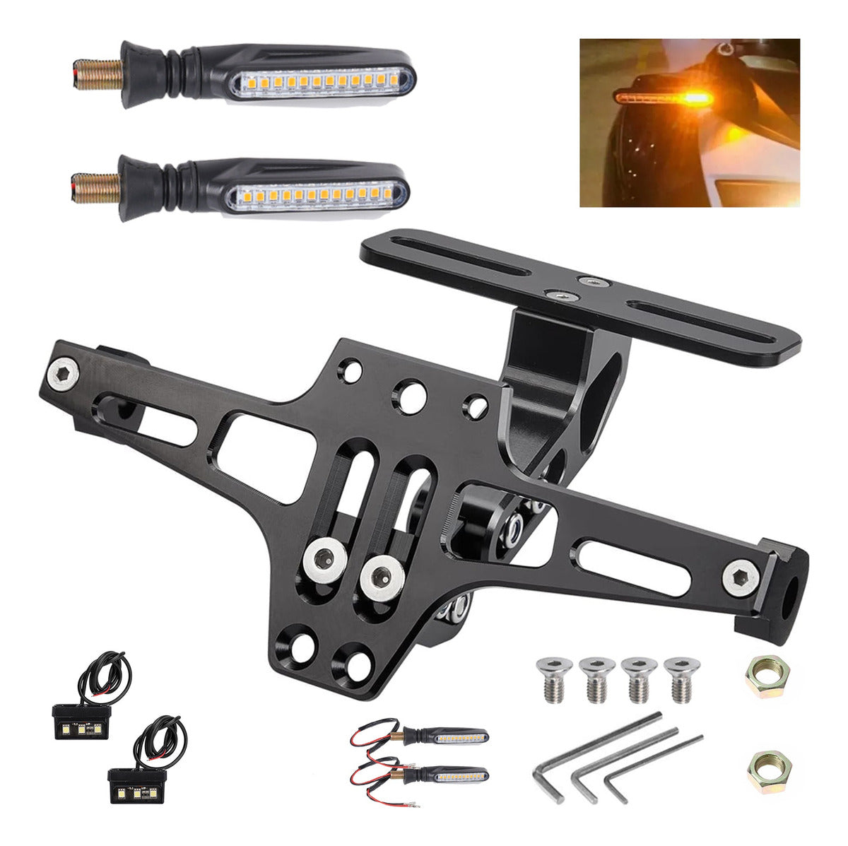 Soporte Placa Universal Para Moto Ajustable Con Luces Led
