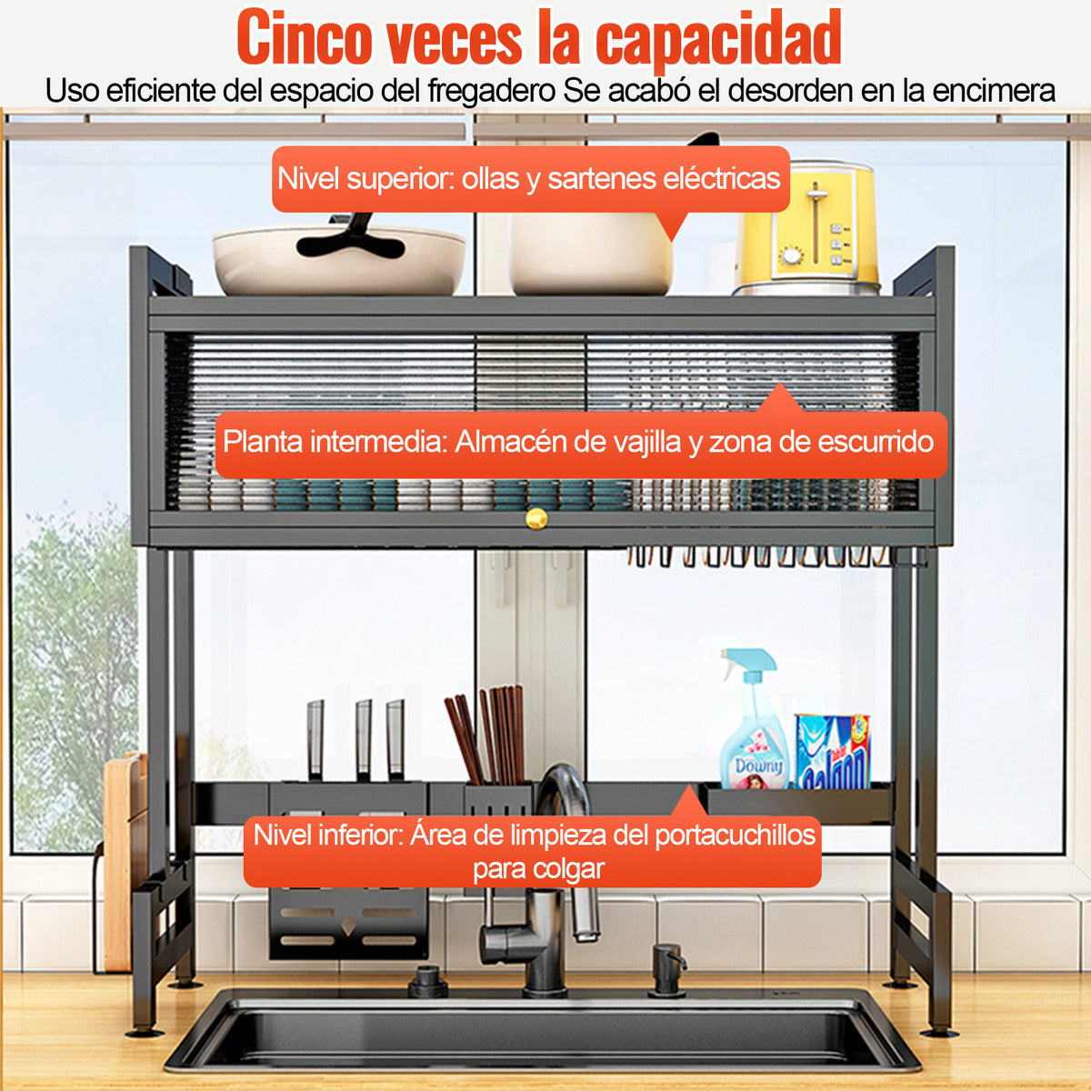 Escurridor De Trastes Sobre Fregadero Platos Con Puerta 85cm