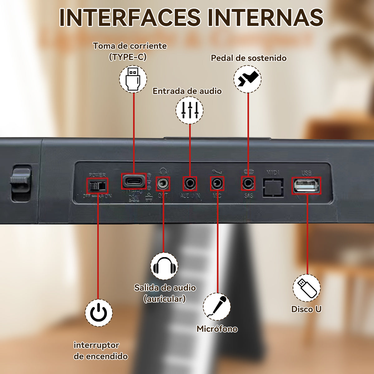 Dashline Cable De Sonido 61-key Bluetooth Keyboard, Black, Includes Pedals, Digital Display, Midi Interface, 200 Rhythms, Accessories Included