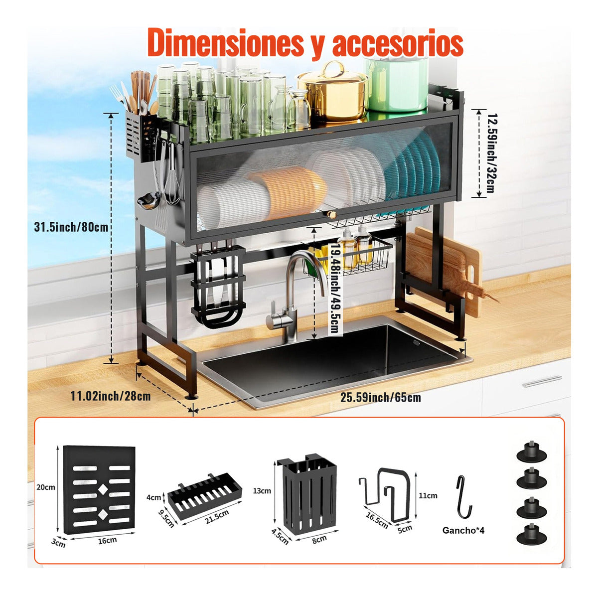 Escurridor De Trastes Sobre Fregadero Platos Con Puerta 65cm