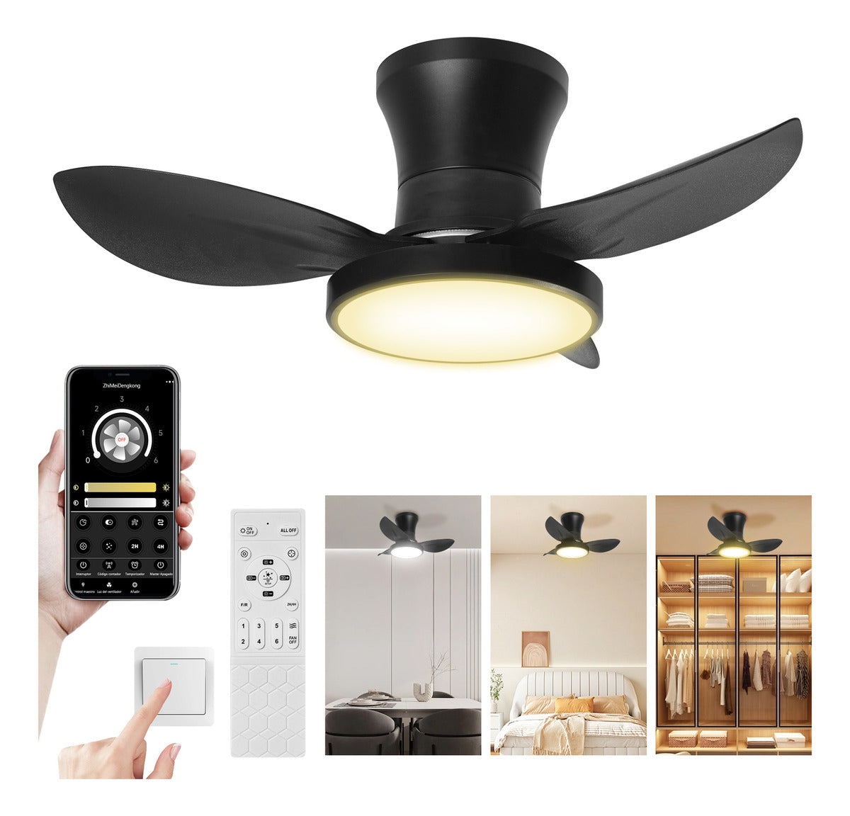 Ventilador De Techo Silencioso Con Luz Y App Controlventilador De Techo Empotrable Moderno De 28 Con Control Remoto,6 Velocidades,motor De Cclampara De Ventilador Para Interior, Cocina Y Dormitorio