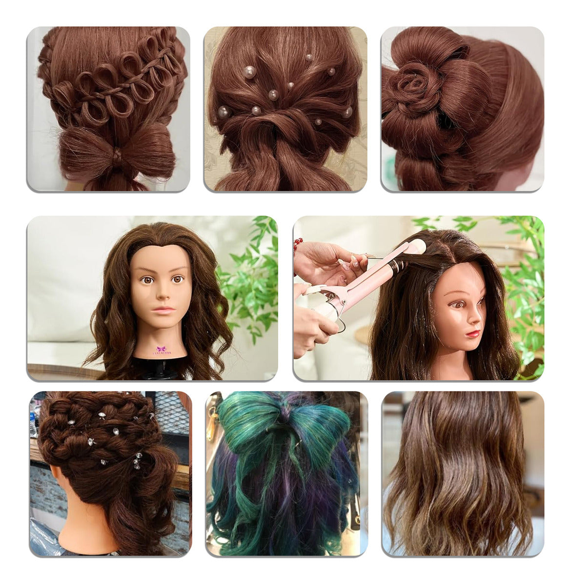 Cabeza De Maniquí Con 90 % De Cabello Humano Para Estilistas