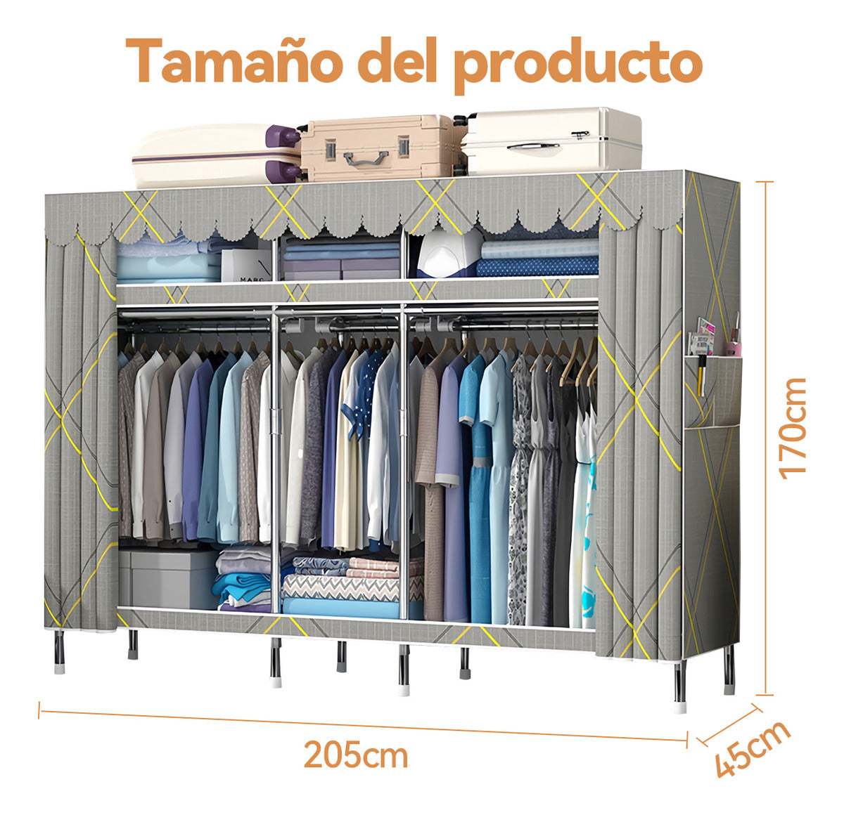 Closet Ropero Reforzado Portátil Aleación Pura 205cm Armable