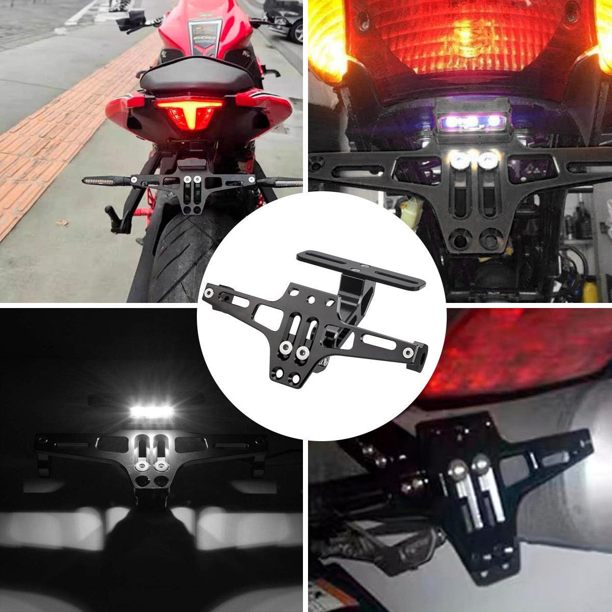 Soporte Placa Universal Para Moto Ajustable Con Luces Led