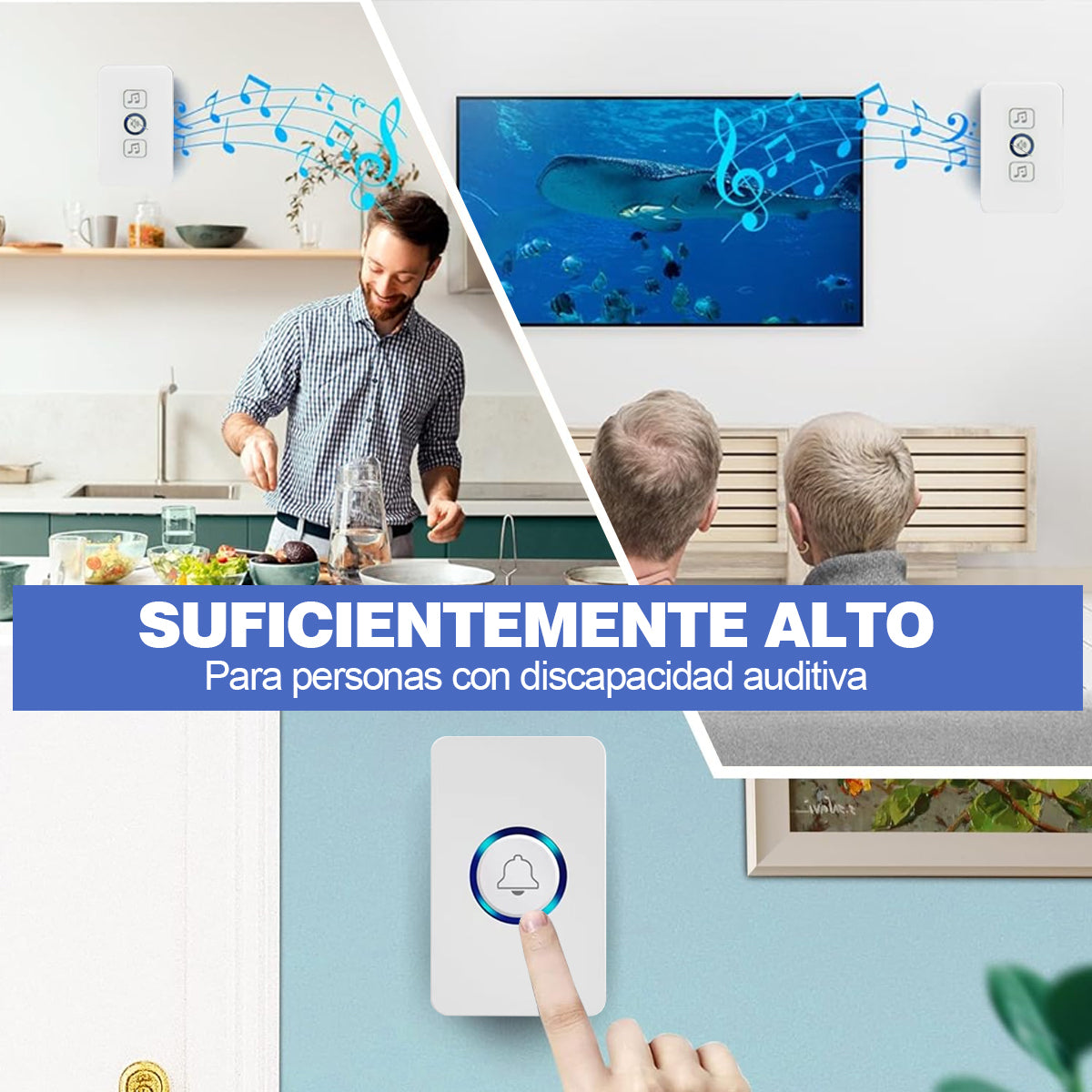 Timbre Inalámbrico Impermeable Con 1 Transmisor Y 2 Receptor