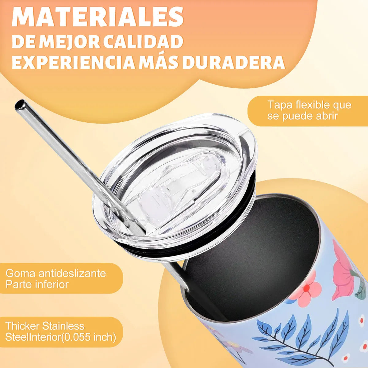 Juego 24 Vasos Sublimación Acero Inoxidable 600ml Dashline Con Tapas y Pajitas
