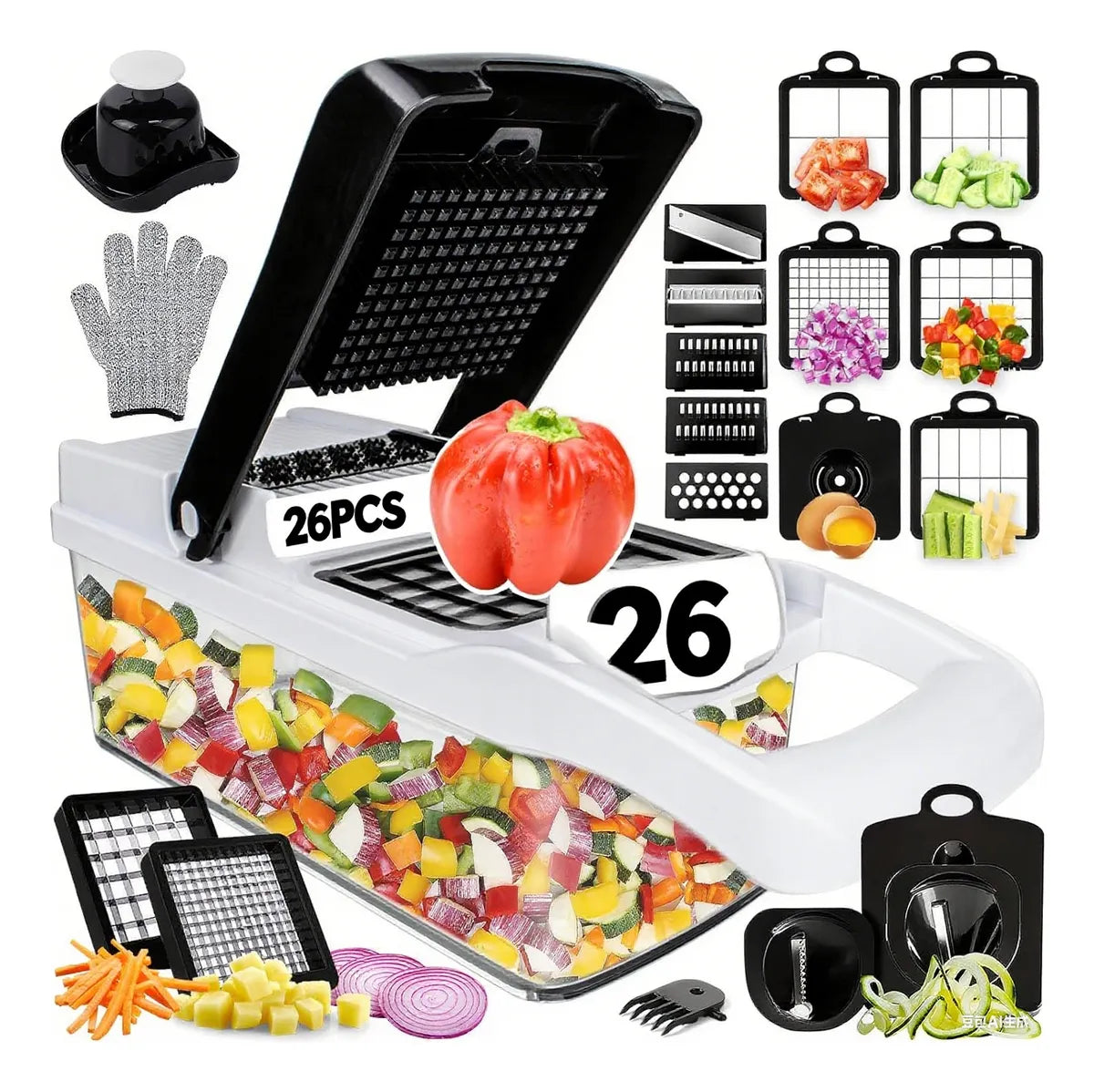 Kit De Picador De Verduras Rallador 26 In 1 Con Cesta+guante