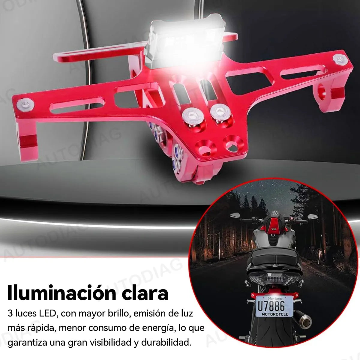 Soporte Placa Universal Para Moto Ajustable Con Luces Led