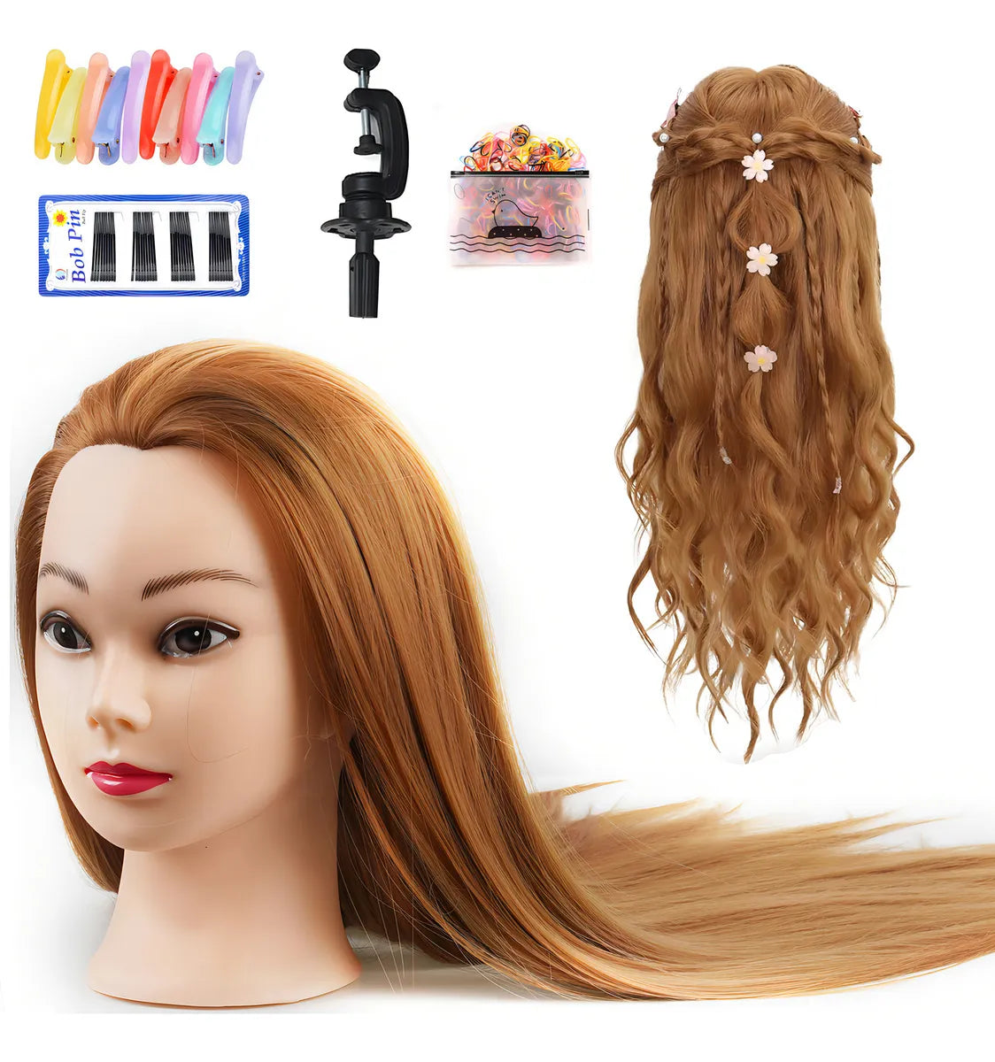 75cm Cabeza para Peinar de Maniquí Entrenamiento de Peluquería Cabezote Estilista Dorado