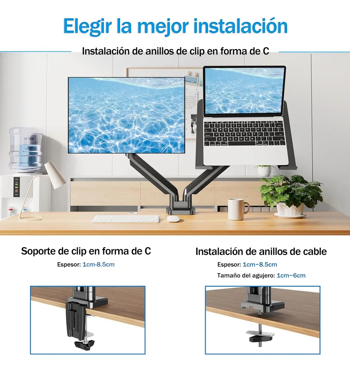 Soporte De Monitor Ajustable De Doble Brazo Con Bandeja