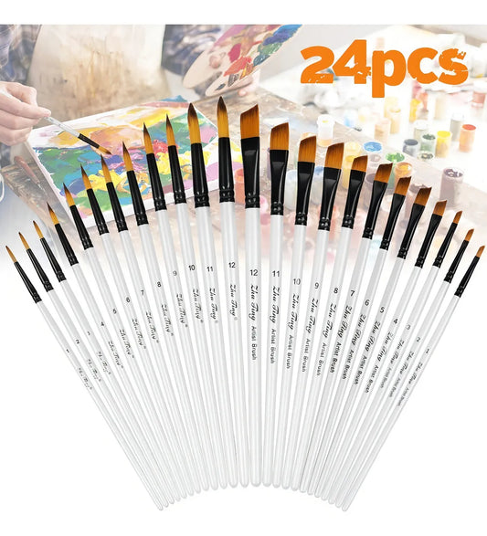 Juego De 24 Pinceles Zhu Ting Para Acuarelas Hechos De Nailon