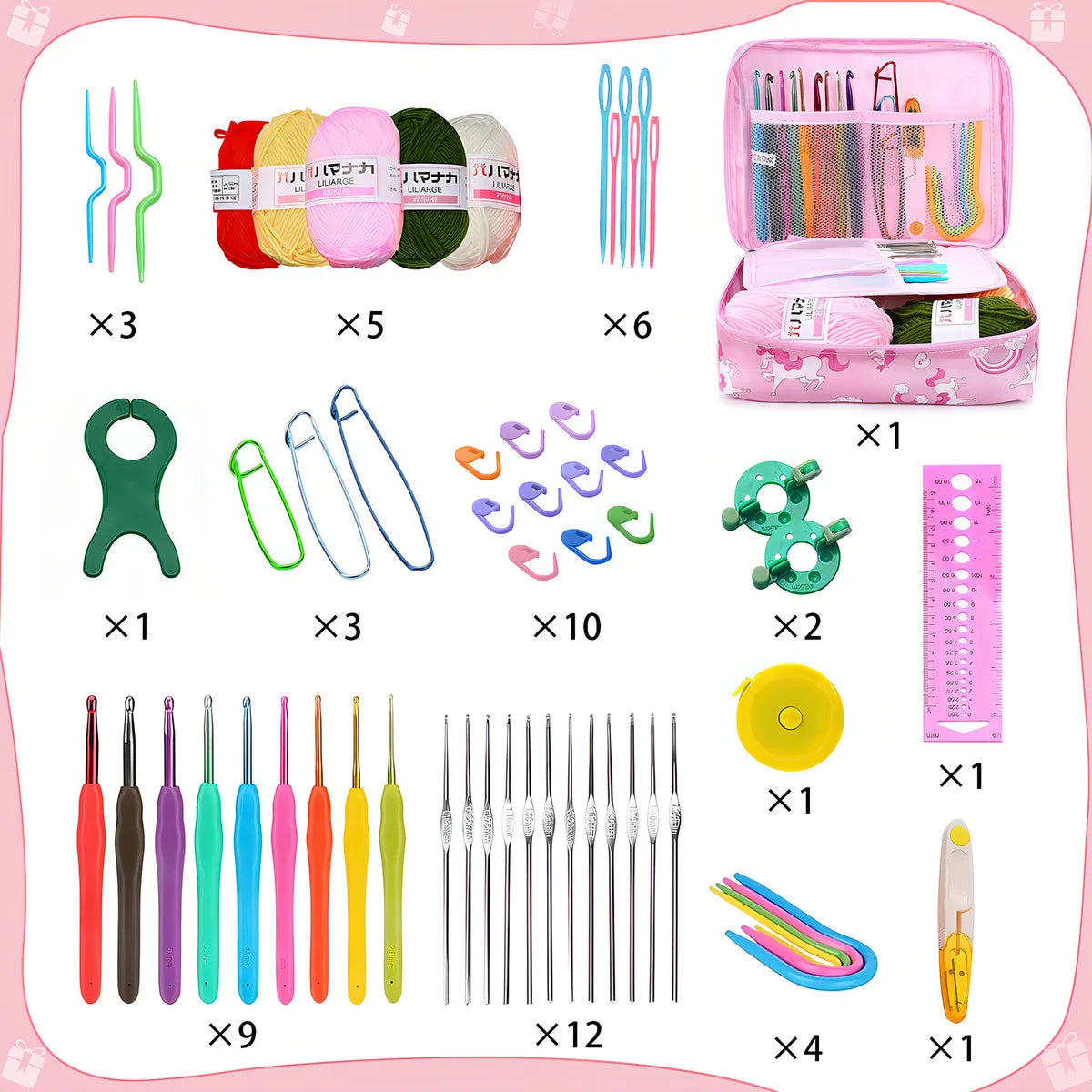 Kit Ganchillo SAFONUS 59 Piezas con Hilos Rosa y Accesorios para Principiantes