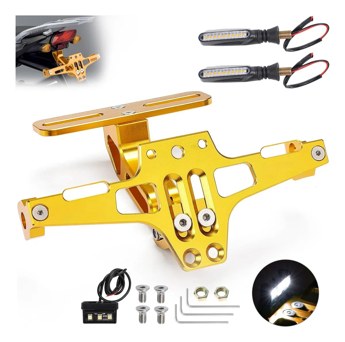 Porta Placa Universal Para Moto Ajustable Con Luz Y Tornillo