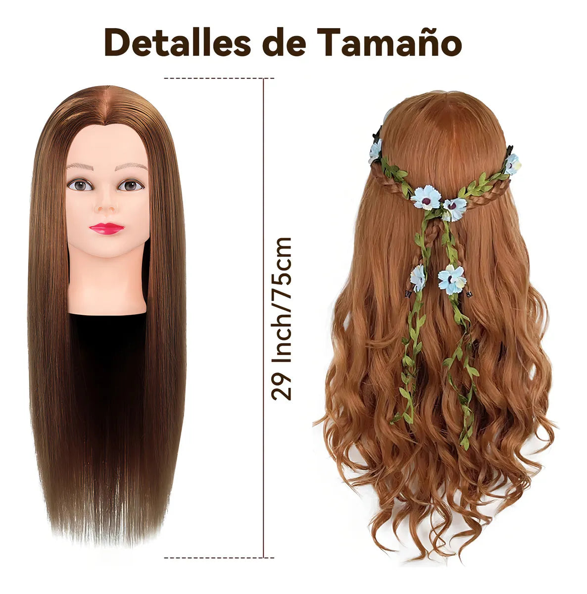 75cm Cabeza para Peinar de Maniquí Entrenamiento de Peluquería Cabezote Estilista Dorado