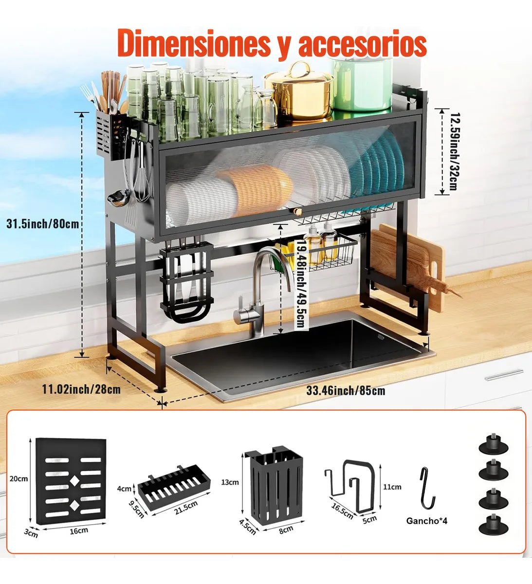 Escurre Cubiertos De 3 Niveles Con Puerta Sobre El Fregadero