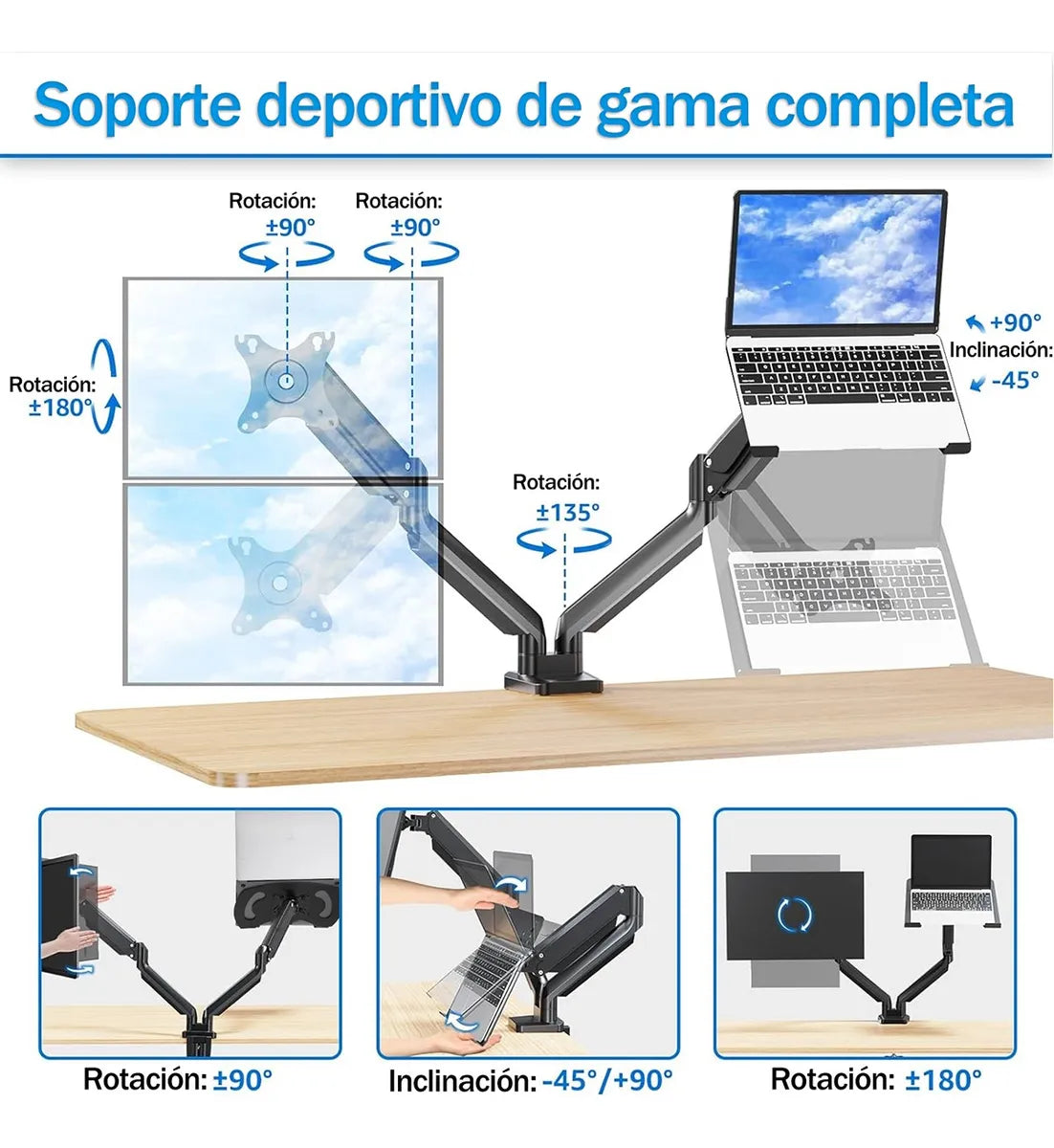 Soporte De Monitor Ajustable De Doble Brazo Con Bandeja