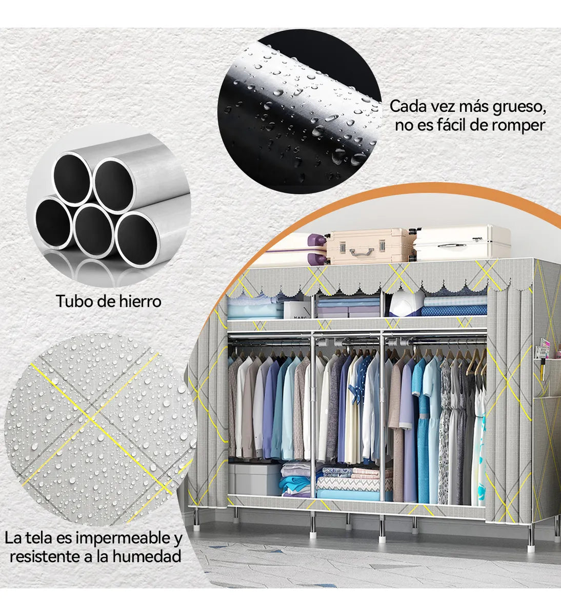 Closet Ropero Reforzado Portátil Aleación Pura 205cm Armable
