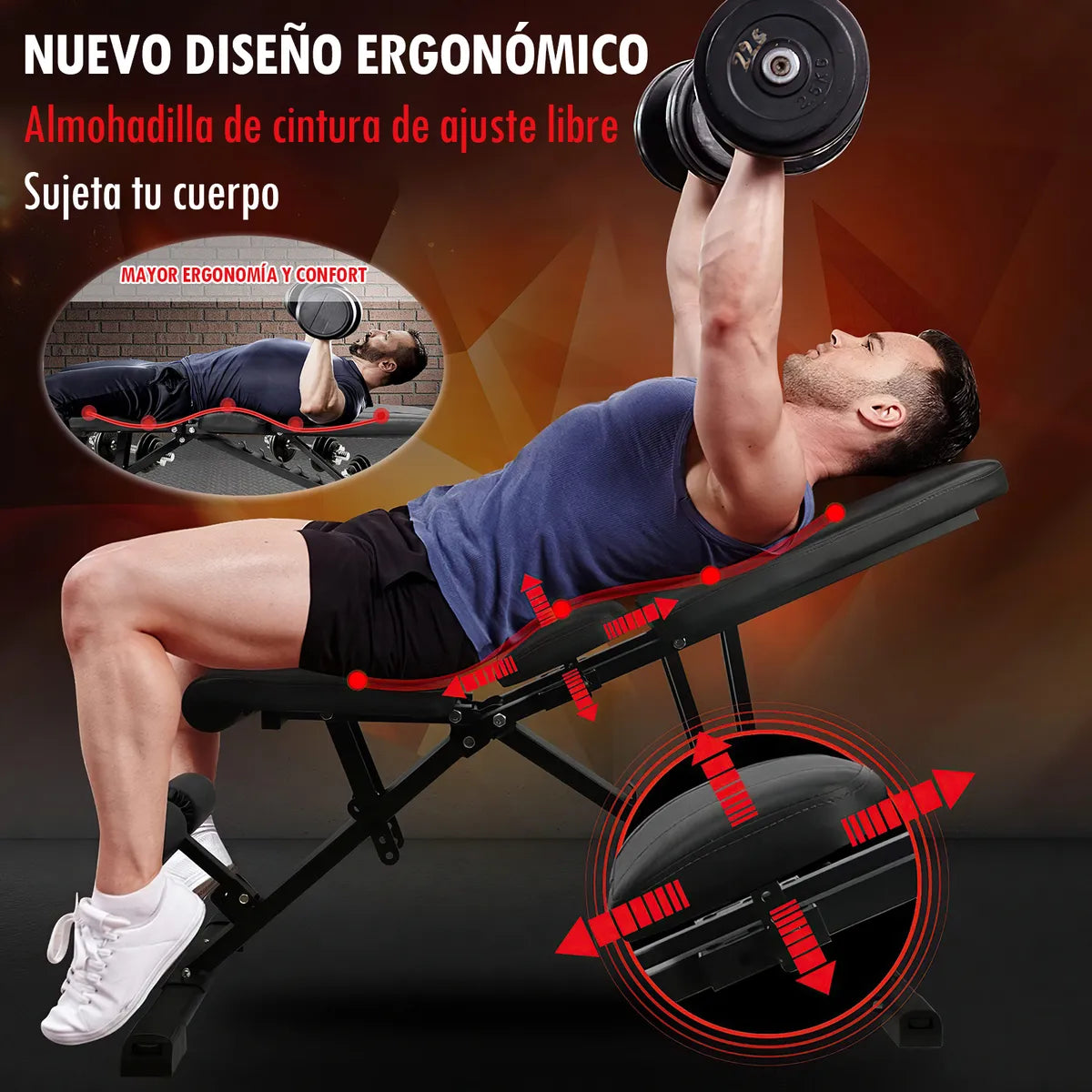 Banco Pesas Multiposiciones Plegable Ajustable Gym Ejercicio