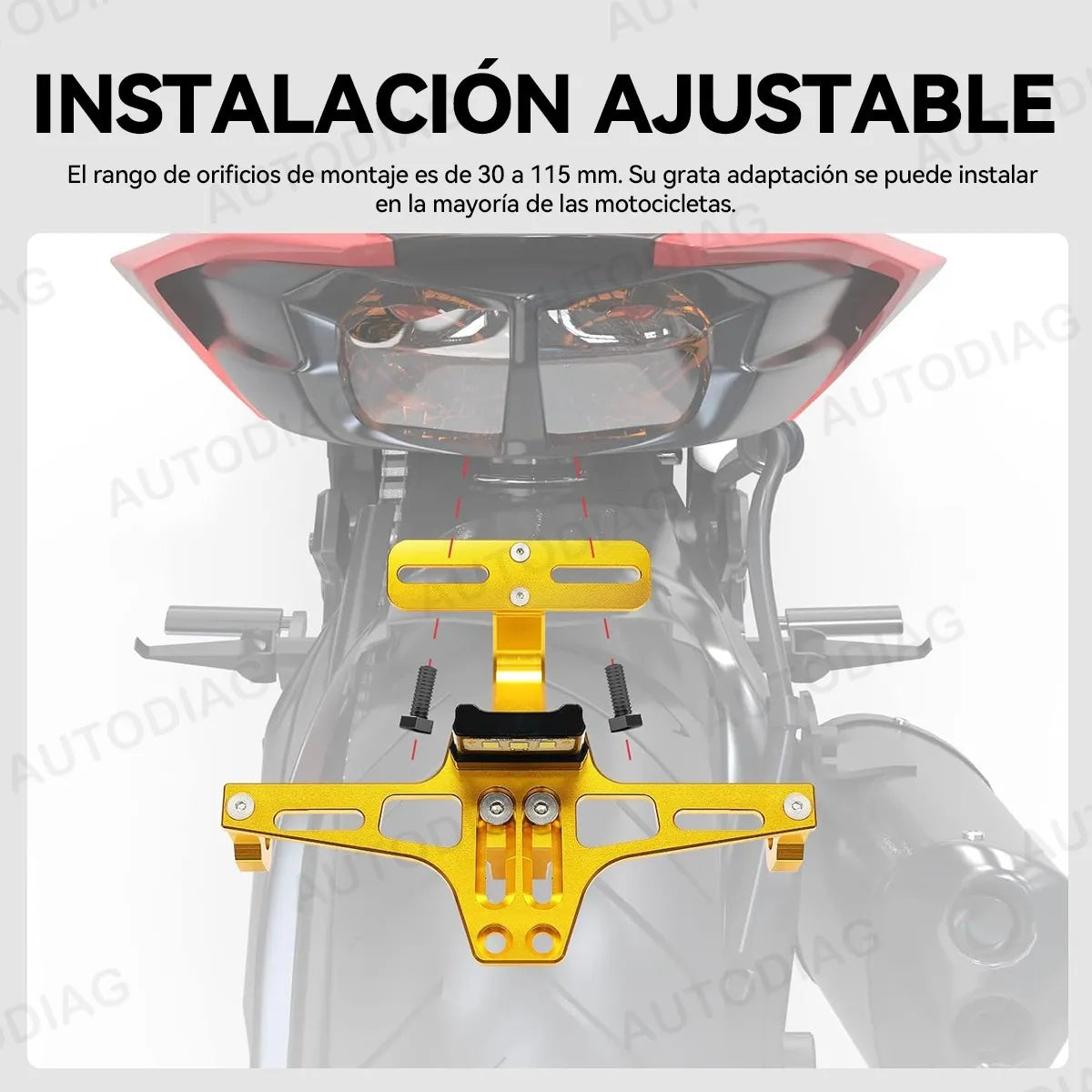 Porta Placa Universal Para Moto Ajustable Con Luz Y Tornillo