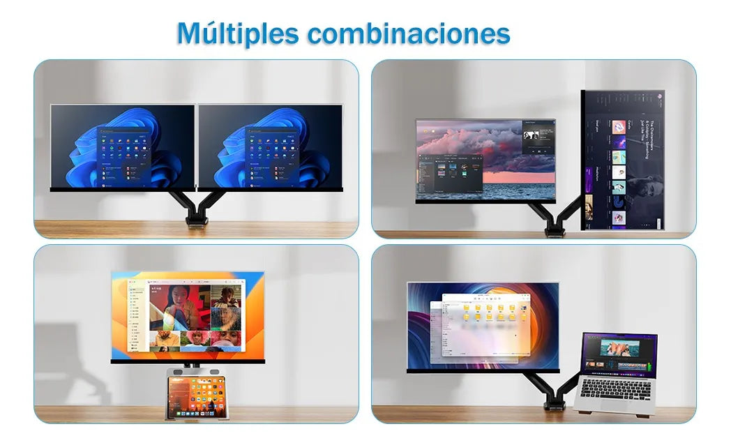 Soporte De Monitor Ajustable De Doble Brazo Con Bandeja