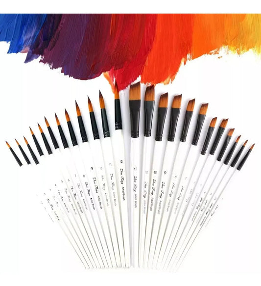 Juego De Pinceles De Nailon Para Acuarelas, 24 Piezas