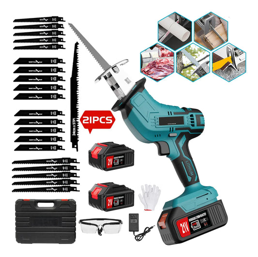 Sierra Recíproca Inalámbrica LINGLUCKY 21V 18500RPM Corte Madera Metal 2 Baterías