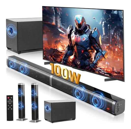 Home Theater 100w Barra De Sonido Y Subwoofer Con Bluetooth，Barra De Sonido Con Subwoofer 100W Home Theater 2.1 Canales Teatro En Casa Con HDMI-ARC/OPTI/AUX/USB/DCIN Conector，Barra de Sonido Smart TV