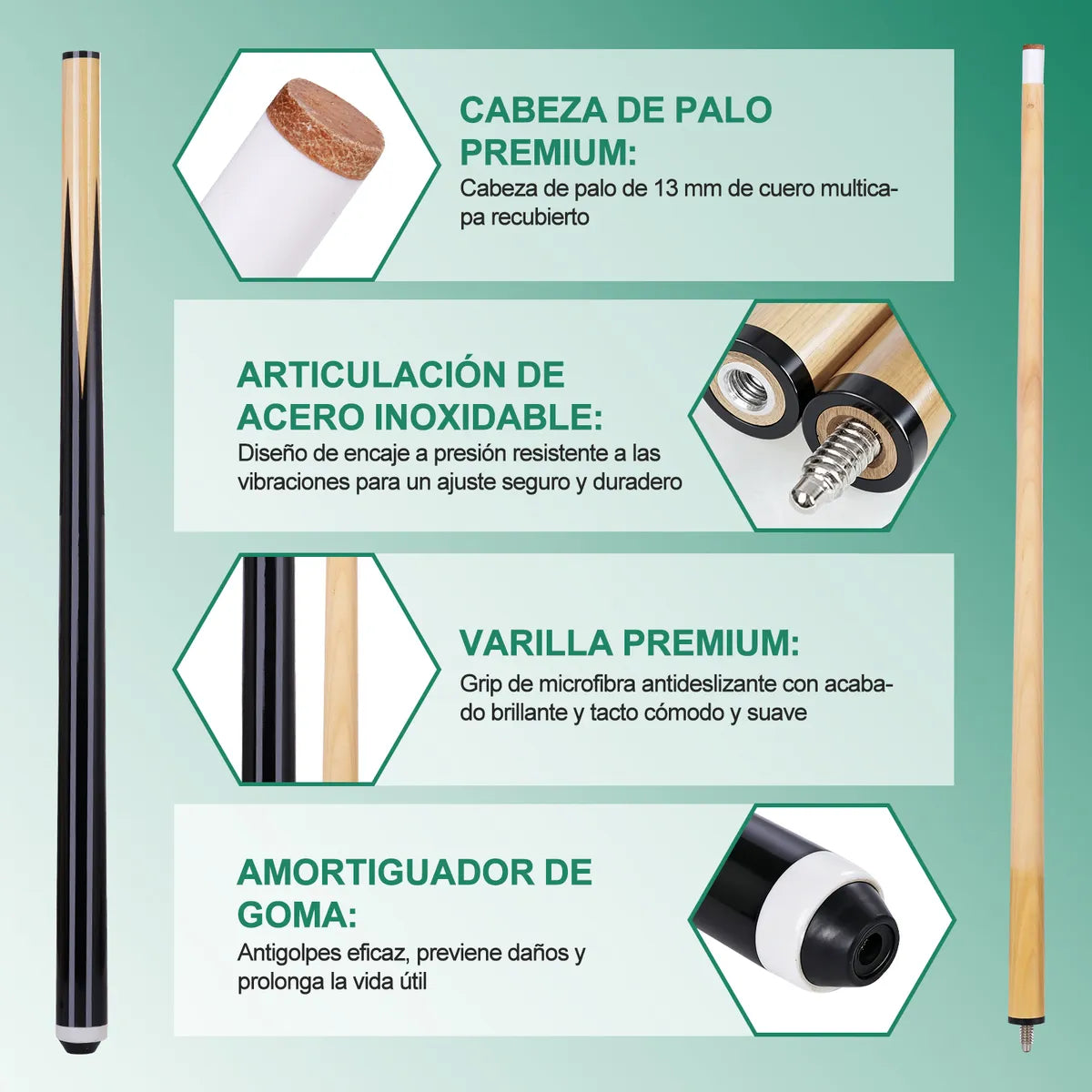 2 Tacos Billar De Maple Palos Snooker Desarmable Profesional