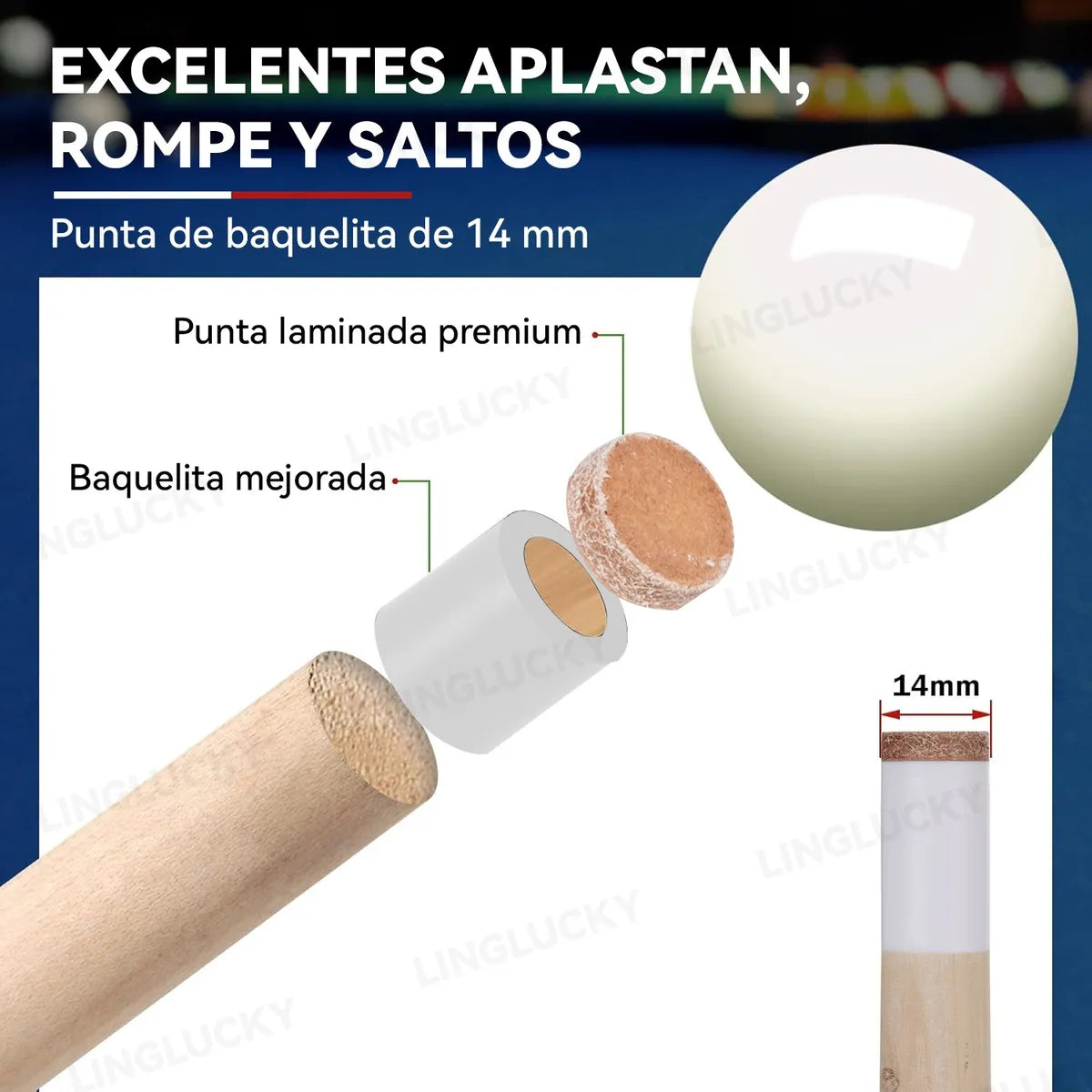 1 Tacos Billar De Maple Palos Snooker Desarmable Professiona