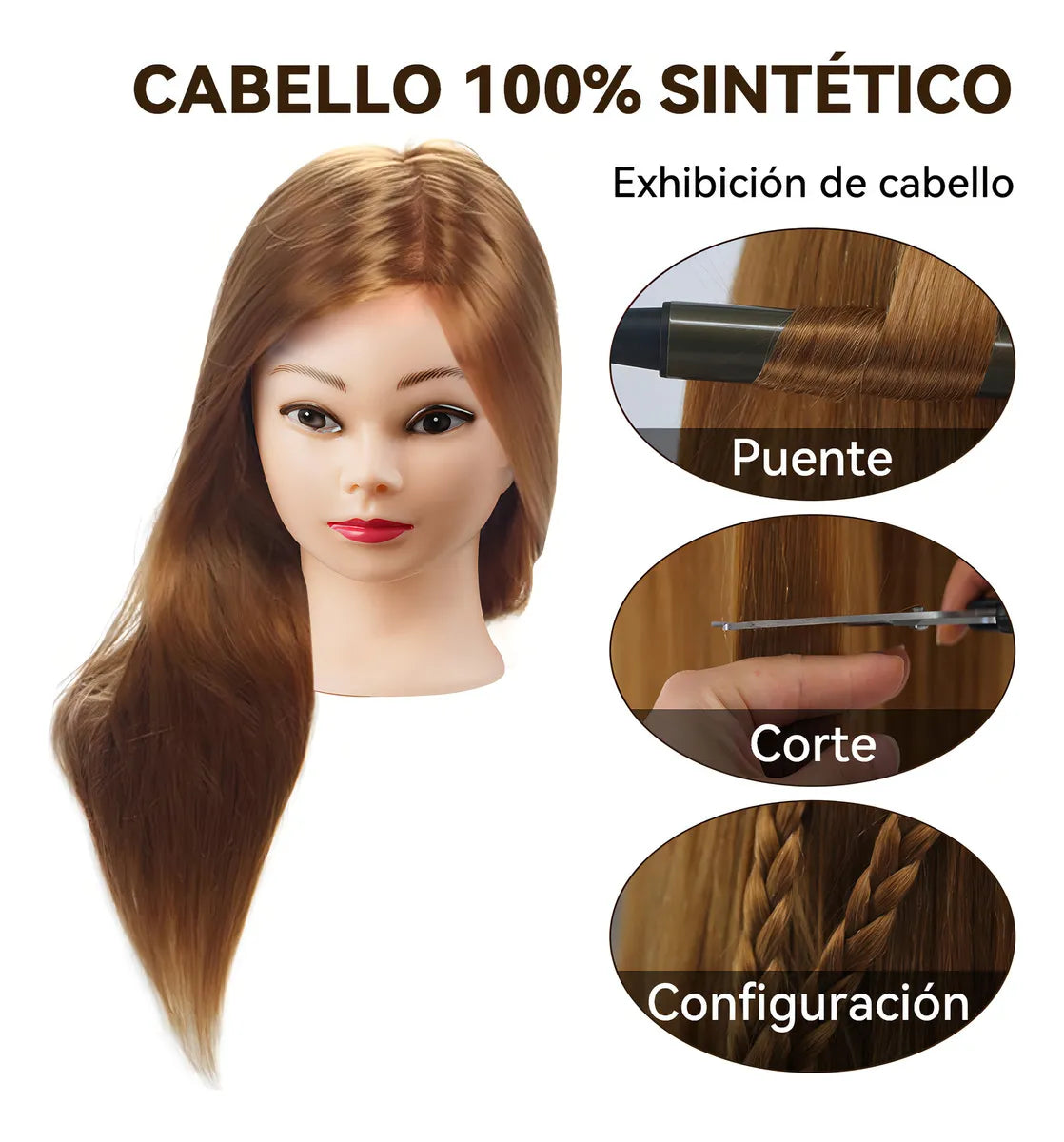75cm Cabeza para Peinar de Maniquí Entrenamiento de Peluquería Cabezote Estilista Dorado