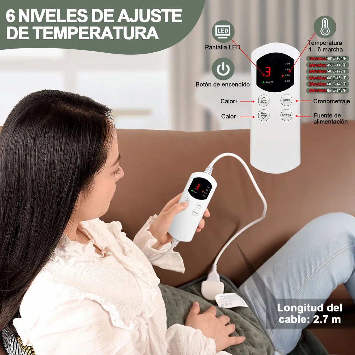 Almohadilla Termica Cojin Termico Electrico 6 Niveles Temp