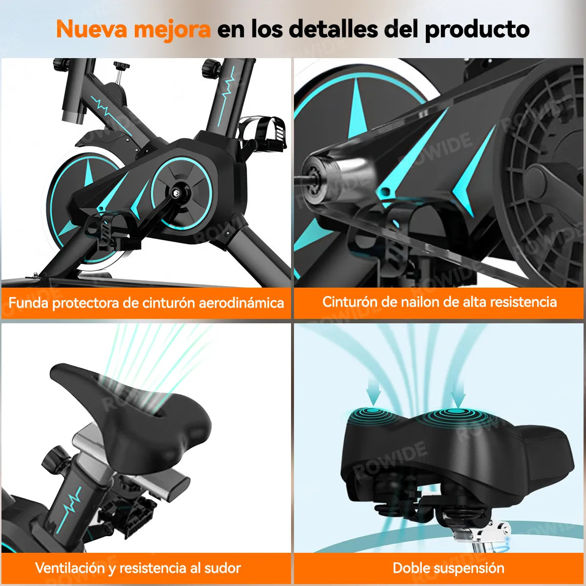 ROWIDE® Bicicleta Estacionaria Bicicleta Spinning para Ejercicio Bicicleta de Ejercicio Aeróbico para Interiores Bicicleta Estática con Altavoz Bluetooth para Gimnasio en Casa