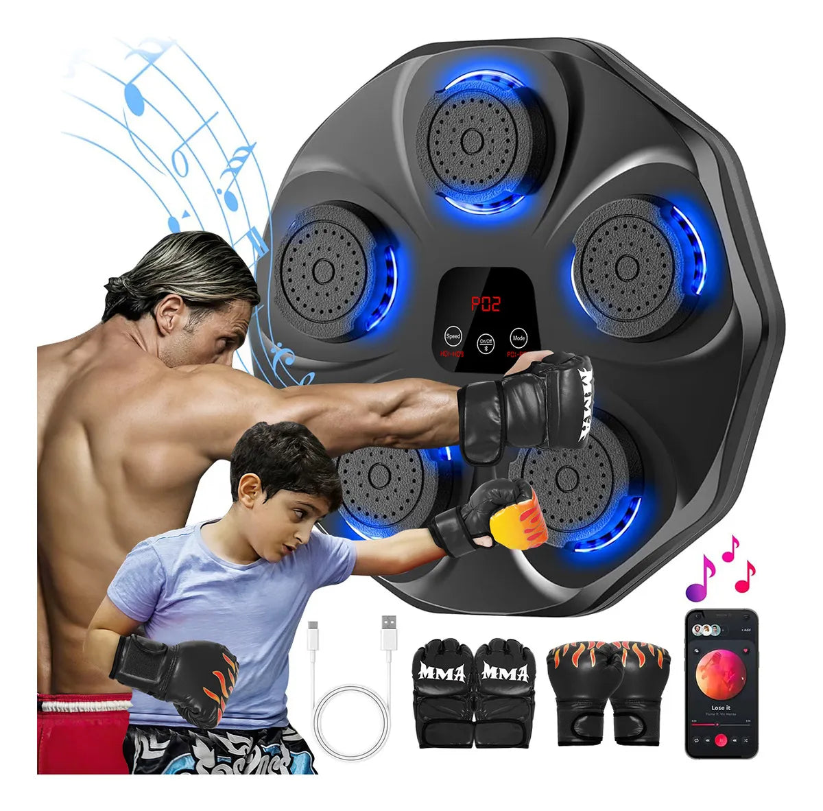 Maquina De Boxeo Musical Entrenador Inteligente Con Música Con 2 Pares De Guantes Adecuada Para Juegos Entre Padres E Hijos Deportes Y Fitness Regalo De Cumpleaños